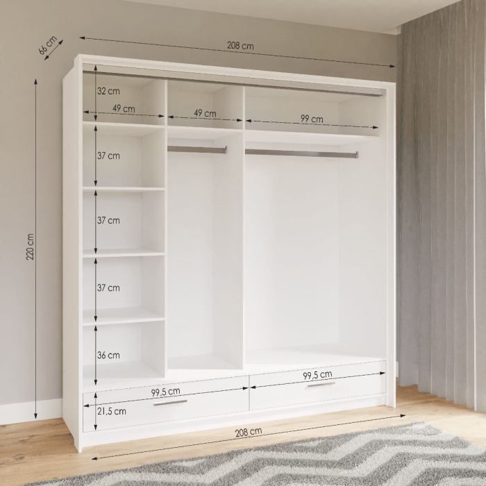 LIAMARSY LED Wardrobe Black-Gloss / White-Gloss / Grey-Graphite