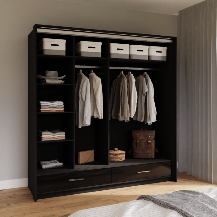 LIAMARSY LED Wardrobe Black-Gloss / White-Gloss / Grey-Graphite