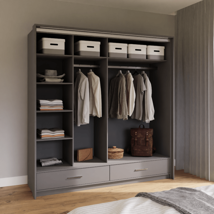LIAMARSY LED Wardrobe Black-Gloss / White-Gloss / Grey-Graphite
