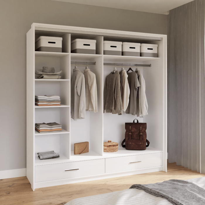 LIAMARSY LED Wardrobe Black-Gloss / White-Gloss / Grey-Graphite
