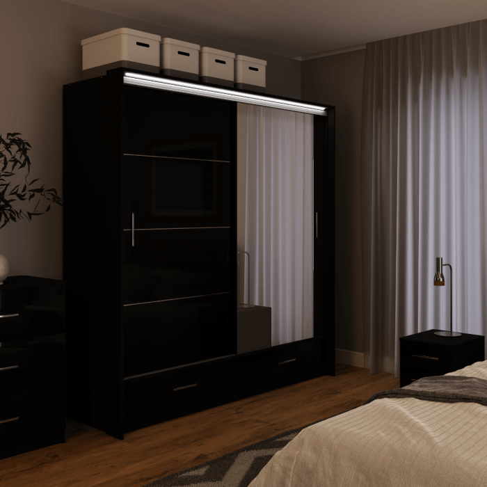 LIAMARSY LED Wardrobe Black-Gloss / White-Gloss / Grey-Graphite