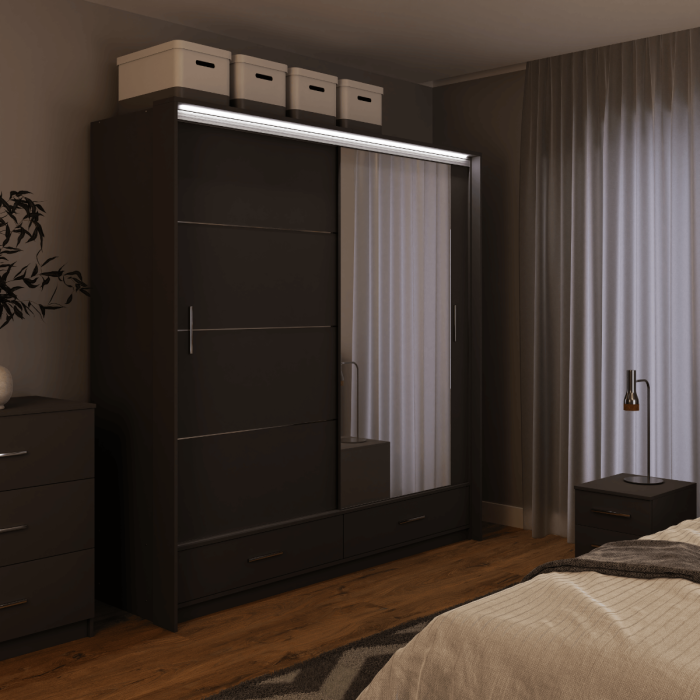 LIAMARSY LED Wardrobe Black-Gloss / White-Gloss / Grey-Graphite