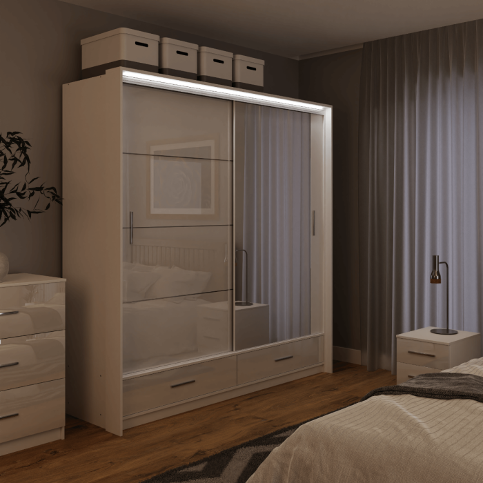 LIAMARSY LED Wardrobe Black-Gloss / White-Gloss / Grey-Graphite