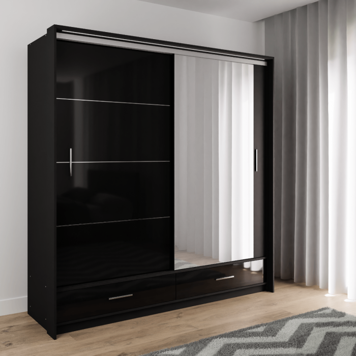 LIAMARSY LED Wardrobe Black-Gloss / White-Gloss / Grey-Graphite