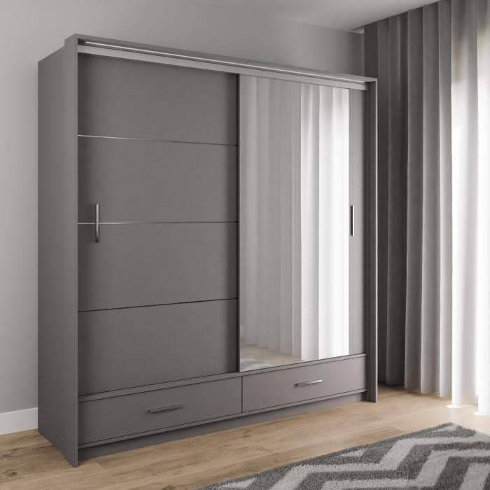 LIAMARSY LED Wardrobe Black-Gloss / White-Gloss / Grey-Graphite