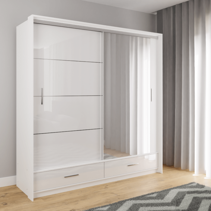 LIAMARSY LED Wardrobe Black-Gloss / White-Gloss / Grey-Graphite