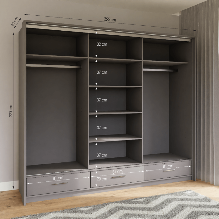 LIAMARSY LED Wardrobe Black-Gloss / White-Gloss / Grey-Graphite