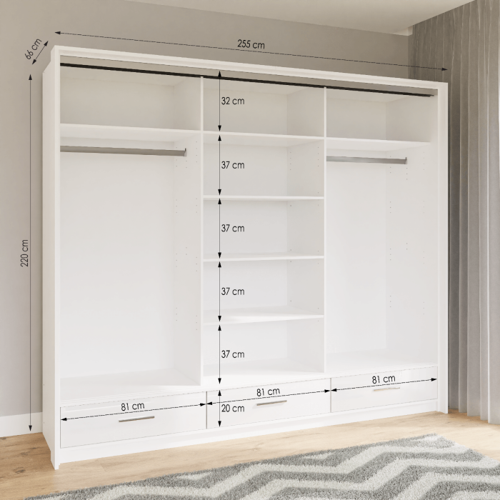 LIAMARSY LED Wardrobe Black-Gloss / White-Gloss / Grey-Graphite