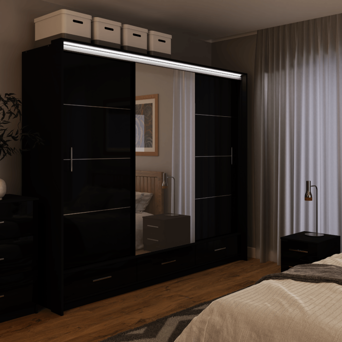 LIAMARSY LED Wardrobe Black-Gloss / White-Gloss / Grey-Graphite
