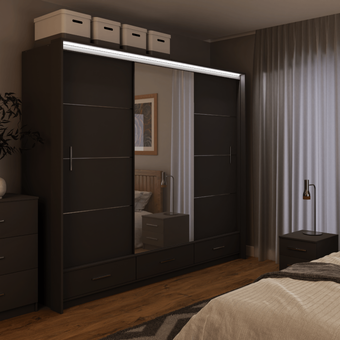 LIAMARSY LED Wardrobe Black-Gloss / White-Gloss / Grey-Graphite