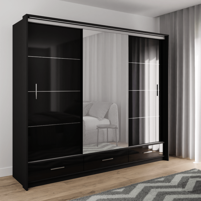 LIAMARSY LED Wardrobe Black-Gloss / White-Gloss / Grey-Graphite