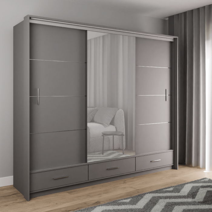 LIAMARSY LED Wardrobe Black-Gloss / White-Gloss / Grey-Graphite