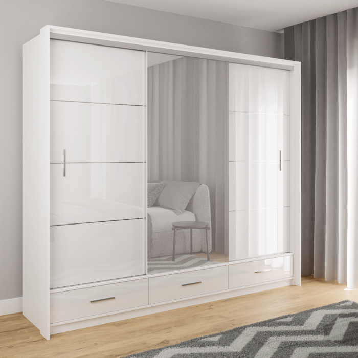 LIAMARSY LED Wardrobe Black-Gloss / White-Gloss / Grey-Graphite