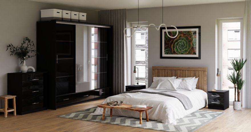 LIAMARSY LED Wardrobe Black-Gloss / White-Gloss / Grey-Graphite