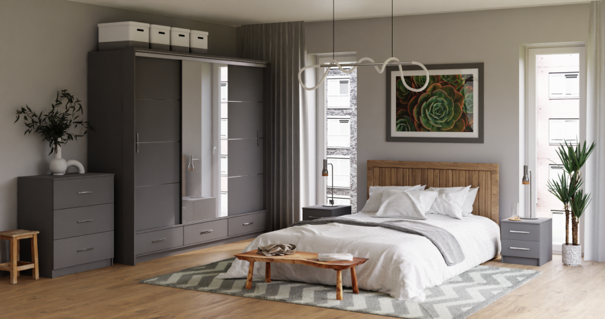 LIAMARSY LED Wardrobe Black-Gloss / White-Gloss / Grey-Graphite
