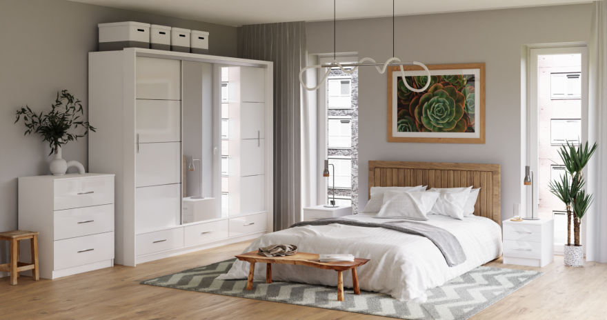 LIAMARSY LED Wardrobe Black-Gloss / White-Gloss / Grey-Graphite