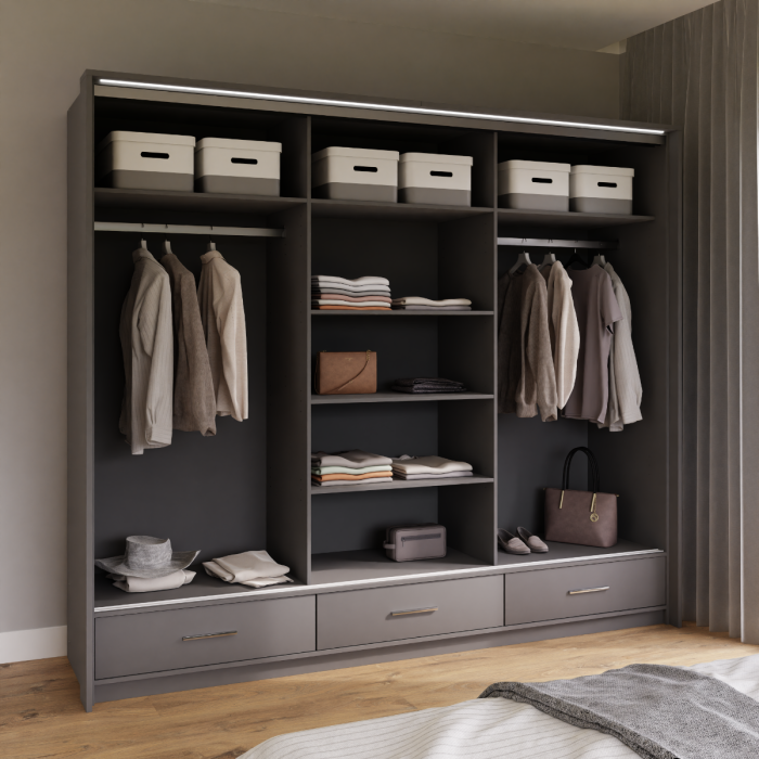 LIAMARSY LED Wardrobe Black-Gloss / White-Gloss / Grey-Graphite