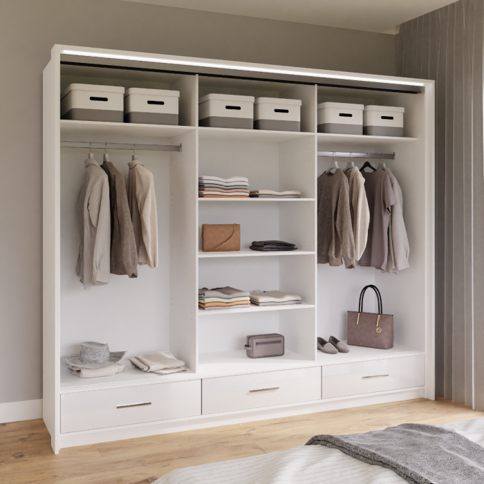 LIAMARSY LED Wardrobe Black-Gloss / White-Gloss / Grey-Graphite