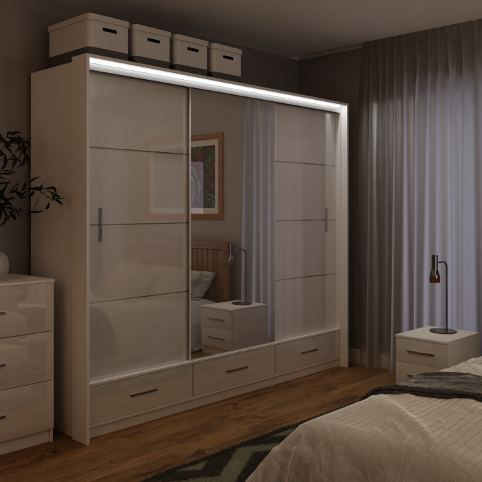 LIAMARSY LED Wardrobe Black-Gloss / White-Gloss / Grey-Graphite