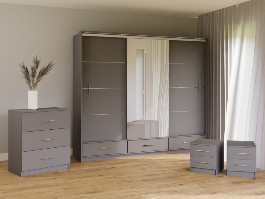 LIAMARSY LED Wardrobe Black-Gloss / White-Gloss / Grey-Graphite