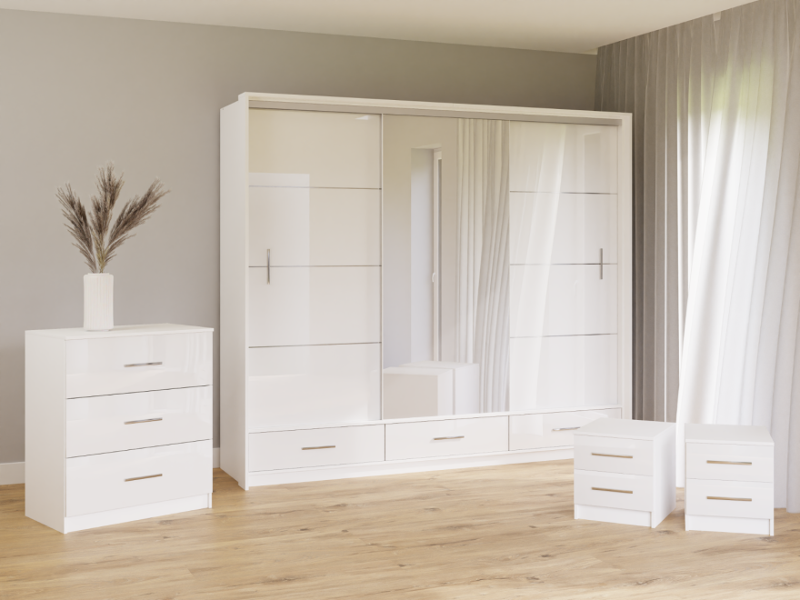 LIAMARSY LED Wardrobe Black-Gloss / White-Gloss / Grey-Graphite