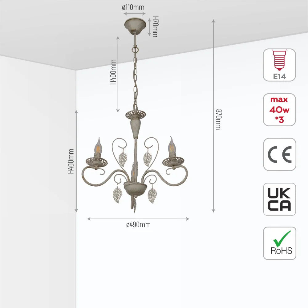 Ursa Candle French Mediterranean Leaf Traditional Vintage Gold Patinated White Ceiling Light E14 - Available in 3, 6, 8 * 12 Candle