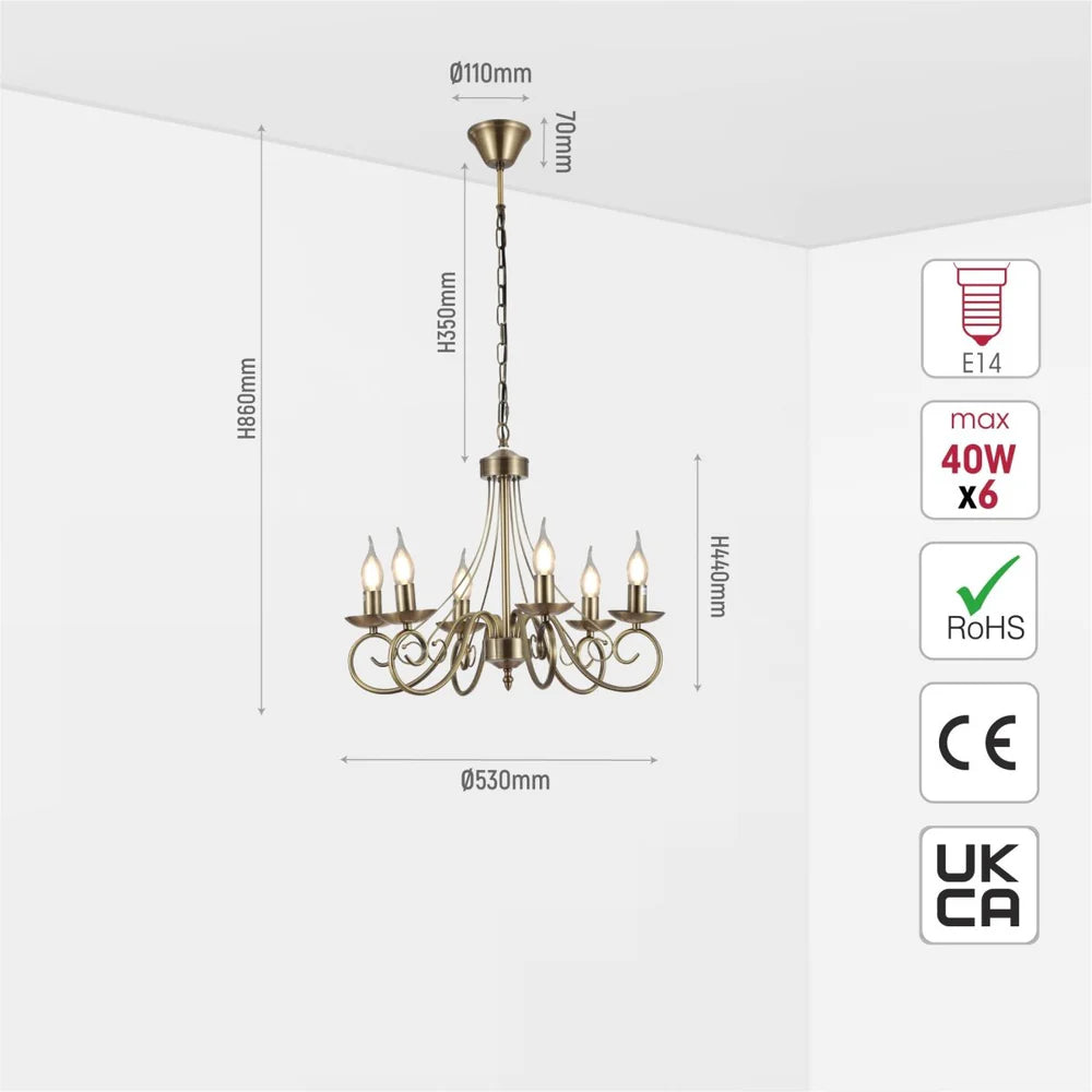 Pegasus Candle Vintage Antique Brass French Chandelier Ceiling Light E14 - Available in 3, 5 & 8 Candle