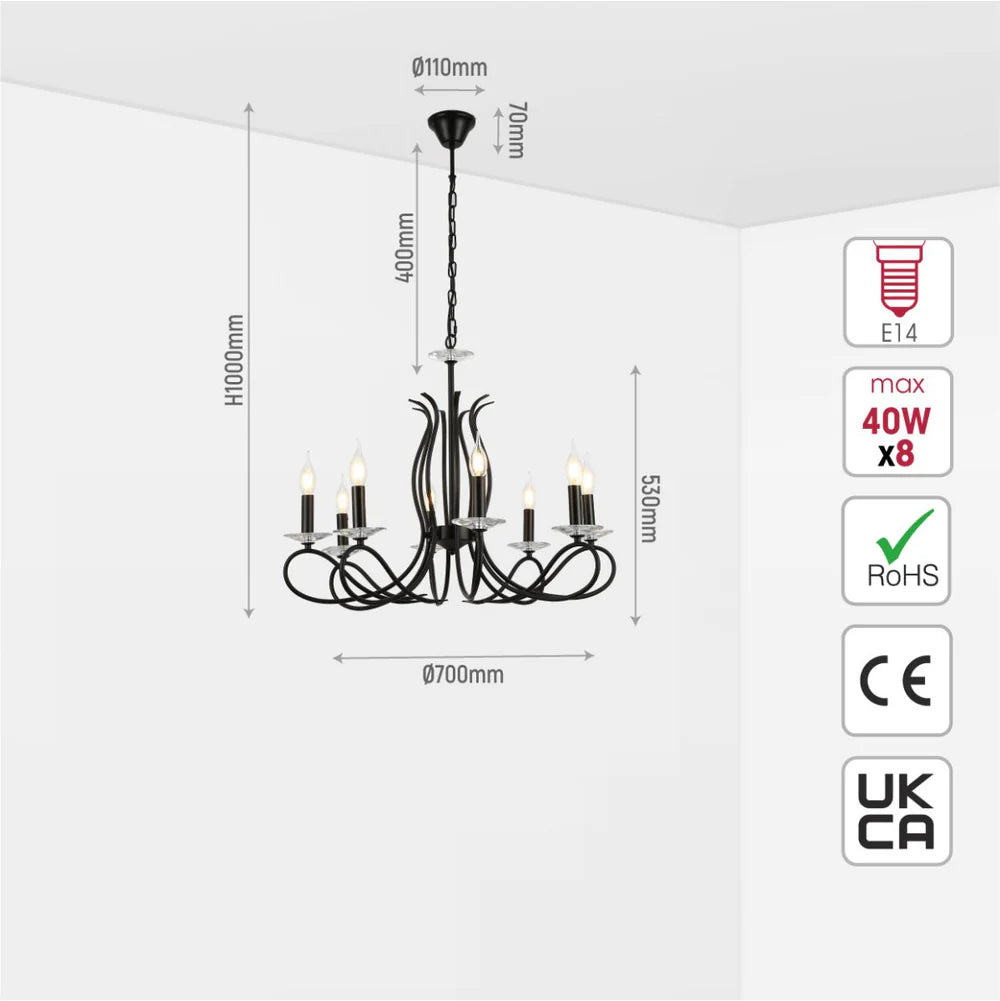 Pictor Candle Vintage Rustic Black French Chandelier Ceiling Light - Available in 3, 5 & 8 Candles