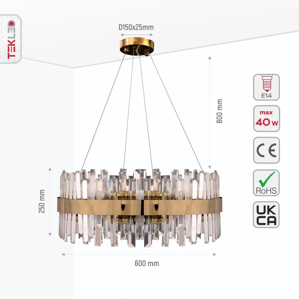 Saturn Crystal Gold Metal Chandelier Ceiling Light E14 - Available in 4 Sizes