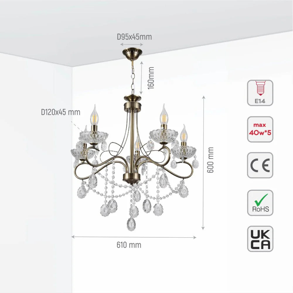 Lyra Mediterranean Elegant Transitional Crystal Chandelier Ceiling Light E14 - 2 Sizes Available 5 or 8 Bulb