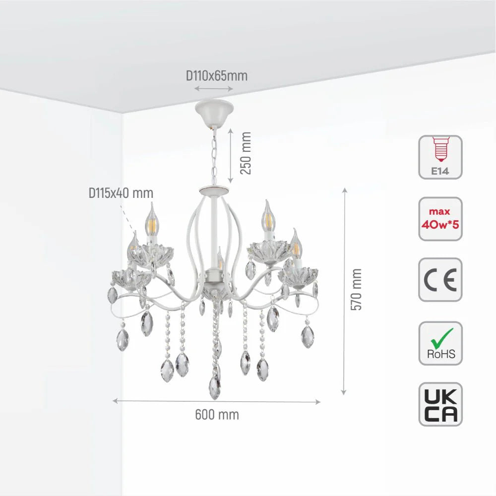 Aquila Tabitha Mediterranean Elegant Transitional Elizabeth Style Crystal Chandelier Ceiling Light E14 - Available in 6, 8 & 12 Candle