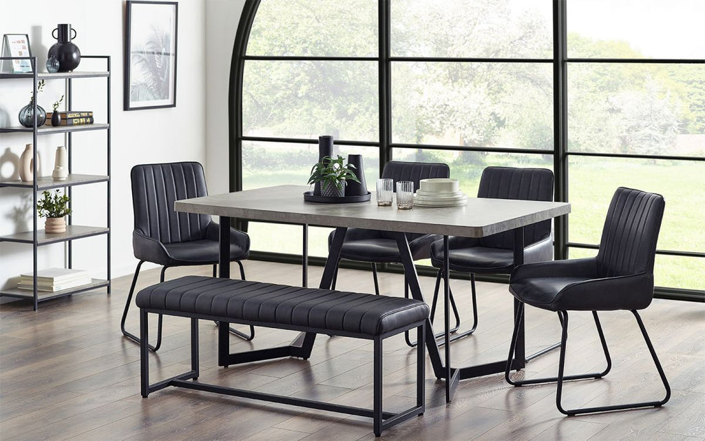Stylish Miller Concrete Finish Dining Table - 160x90 - With Optional Chairs or Bench
