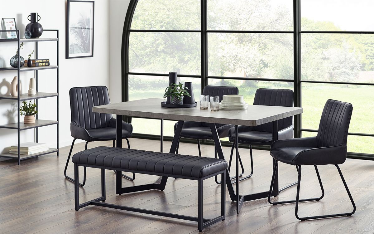 Stylish Miller Concrete Finish Dining Table - 160x90 - With Optional Chairs or Bench