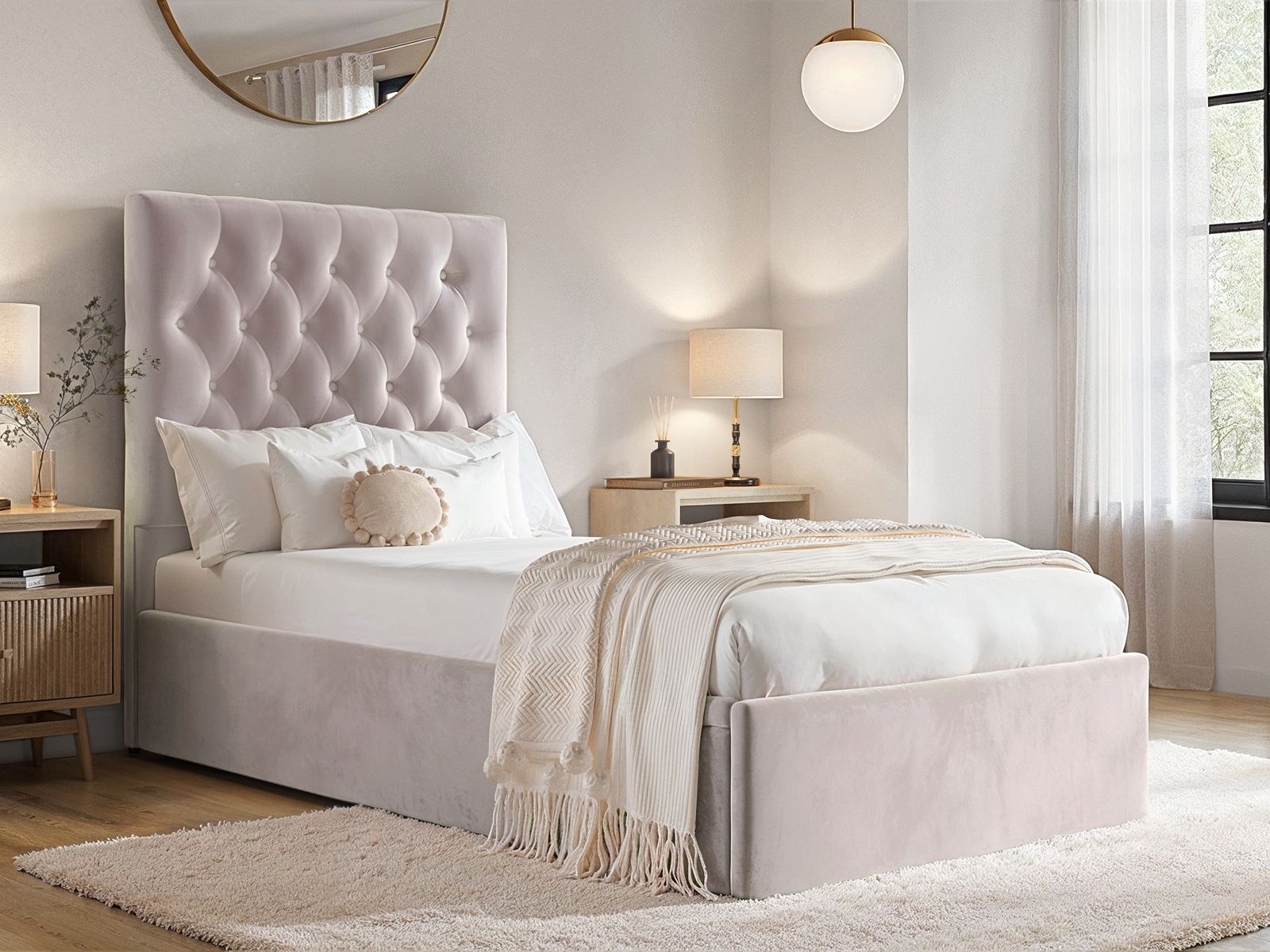 Luxury Milan Velvet Single Ottoman/Storage Bed - Available in Steel Grey or Blush Pink - Mattress Options