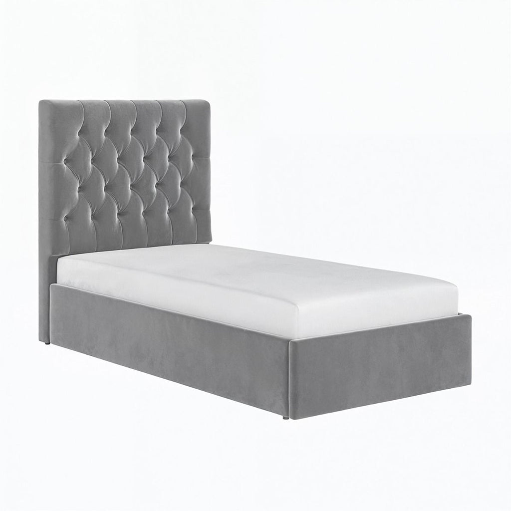 Luxury Milan Velvet Single Ottoman/Storage Bed - Available in Steel Grey or Blush Pink - Mattress Options
