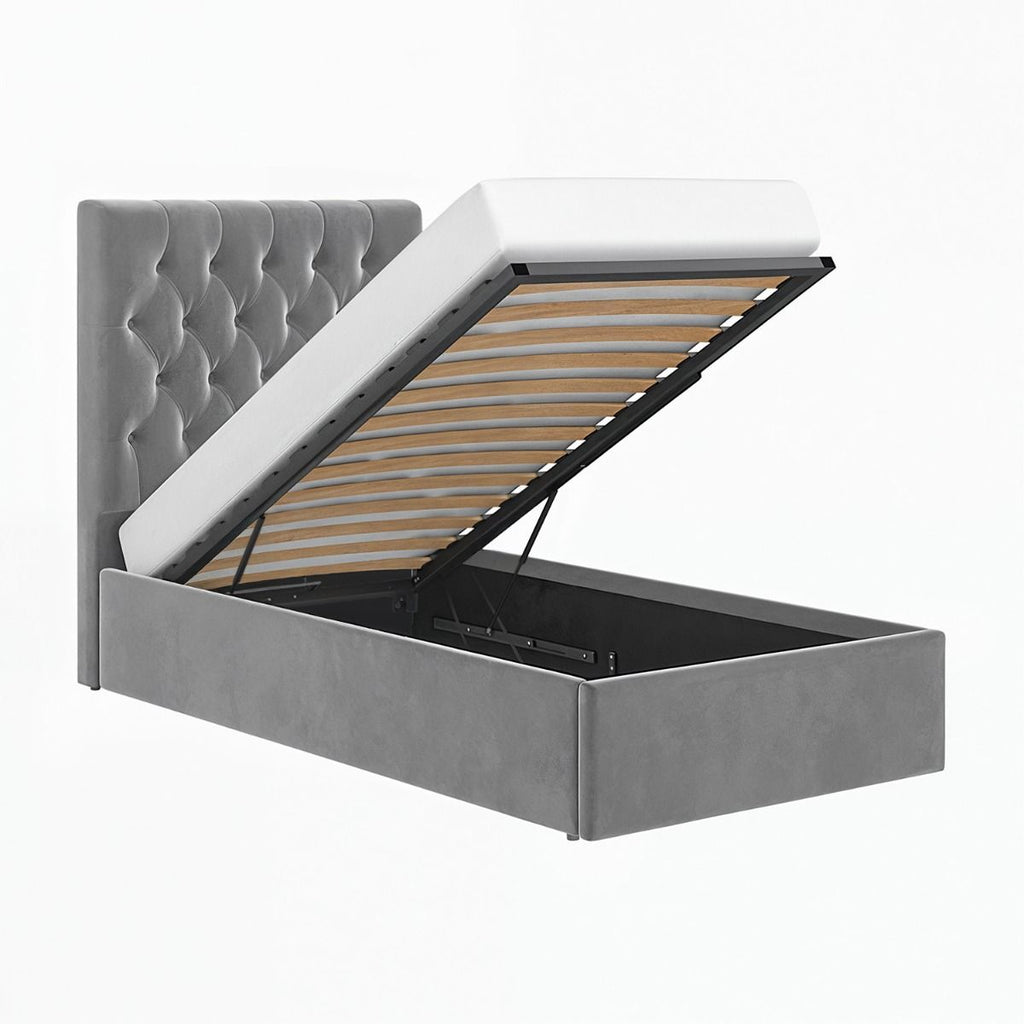 Luxury Milan Velvet Single Ottoman/Storage Bed - Available in Steel Grey or Blush Pink - Mattress Options