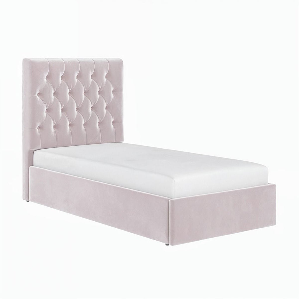 Luxury Milan Velvet Single Ottoman/Storage Bed - Available in Steel Grey or Blush Pink - Mattress Options