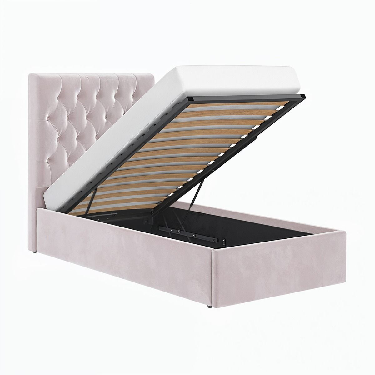 Luxury Milan Velvet Single Ottoman/Storage Bed - Available in Steel Grey or Blush Pink - Mattress Options