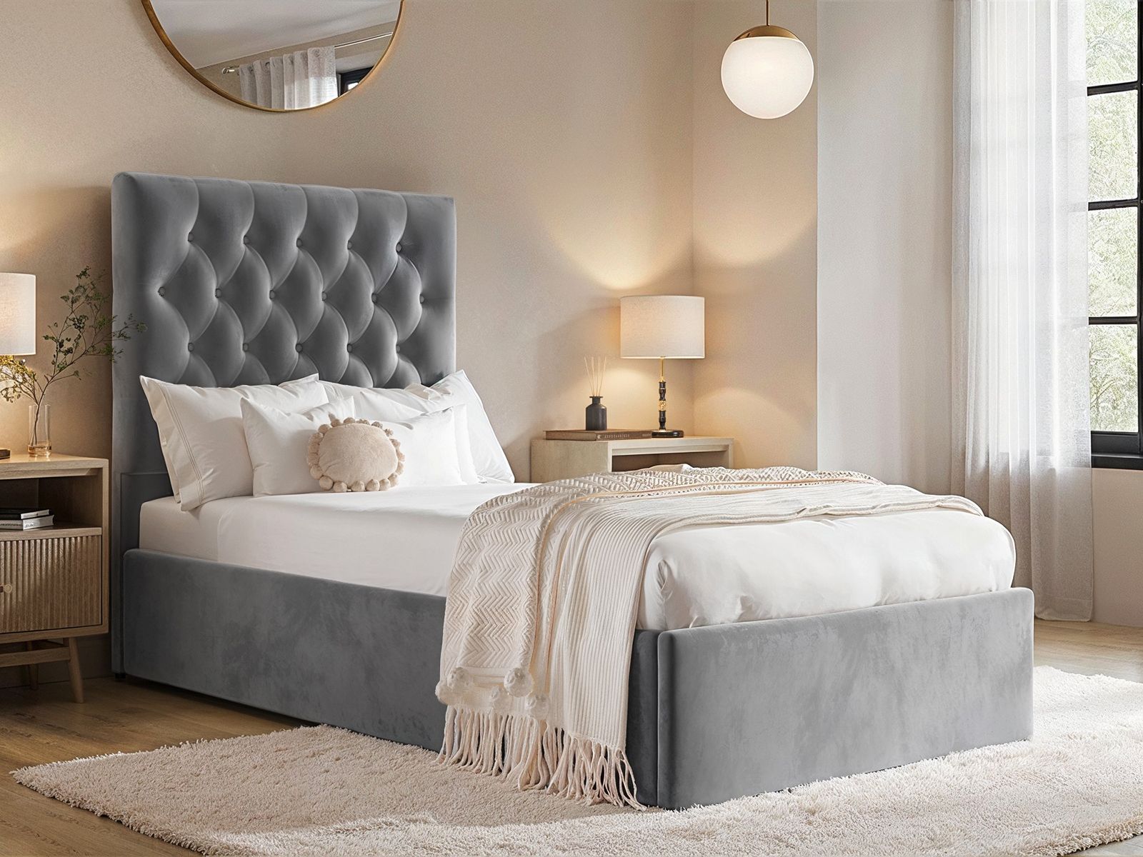 Luxury Milan Velvet Single Ottoman/Storage Bed - Available in Steel Grey or Blush Pink - Mattress Options