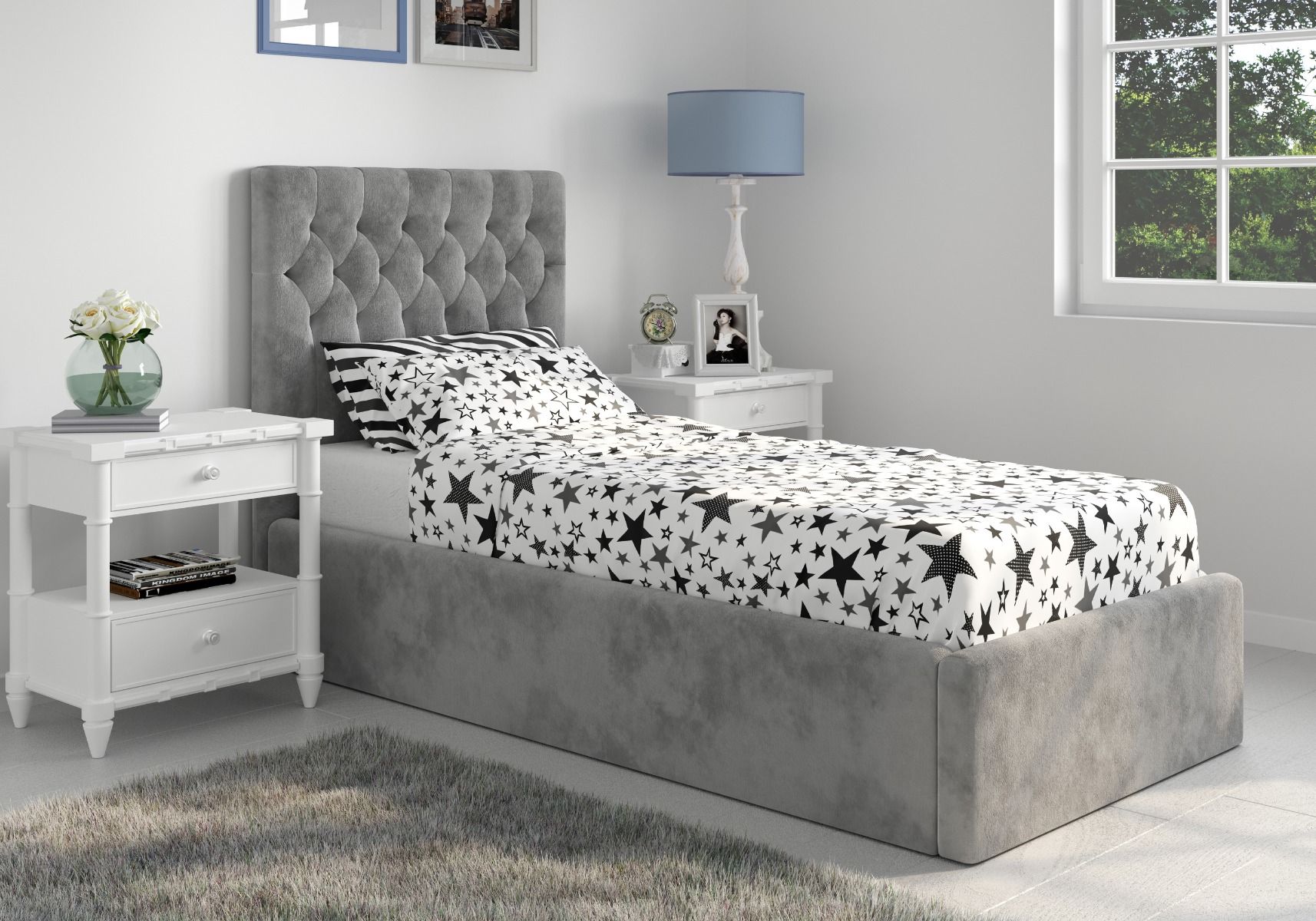 Luxury Milan Velvet Single Ottoman/Storage Bed - Available in Steel Grey or Blush Pink - Mattress Options