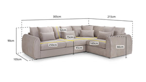 Mirabel Corner Sofa - Grey or Mocha Plush - Available in Left or Right Hand Facing