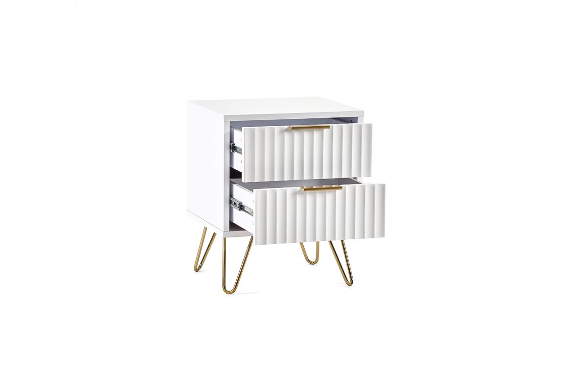 Murano Bedroom Range - In Matt White - Available in: Bedside, 3 Drawer Chest, 5 Drawer Tallboy Chest, 5 Drawer Chest, 6 Drawer Chest & 2 Door-1 Drawer Wardrobe