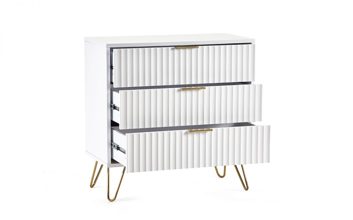 Murano Bedroom Range - In Matt White - Available in: Bedside, 3 Drawer Chest, 5 Drawer Tallboy Chest, 5 Drawer Chest, 6 Drawer Chest & 2 Door-1 Drawer Wardrobe