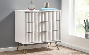 Murano Bedroom Range - In Matt White - Available in: Bedside, 3 Drawer Chest, 5 Drawer Tallboy Chest, 5 Drawer Chest, 6 Drawer Chest & 2 Door-1 Drawer Wardrobe