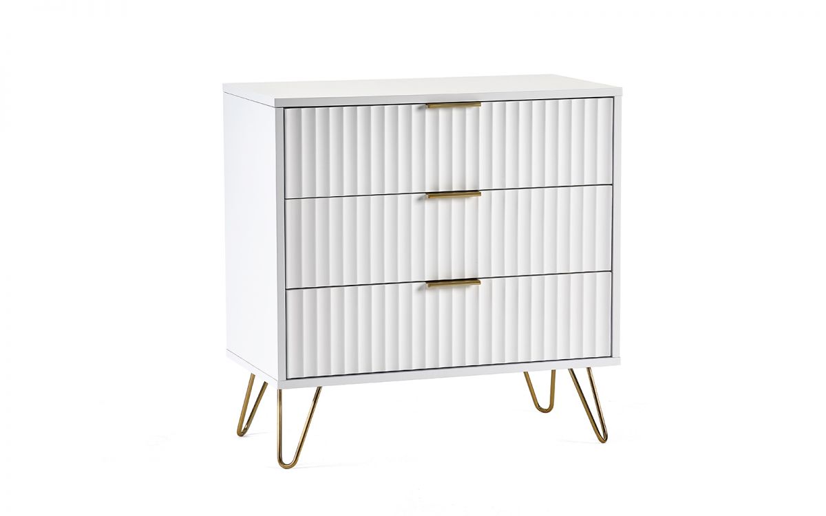 Murano Bedroom Range - In Matt White - Available in: Bedside, 3 Drawer Chest, 5 Drawer Tallboy Chest, 5 Drawer Chest, 6 Drawer Chest & 2 Door-1 Drawer Wardrobe