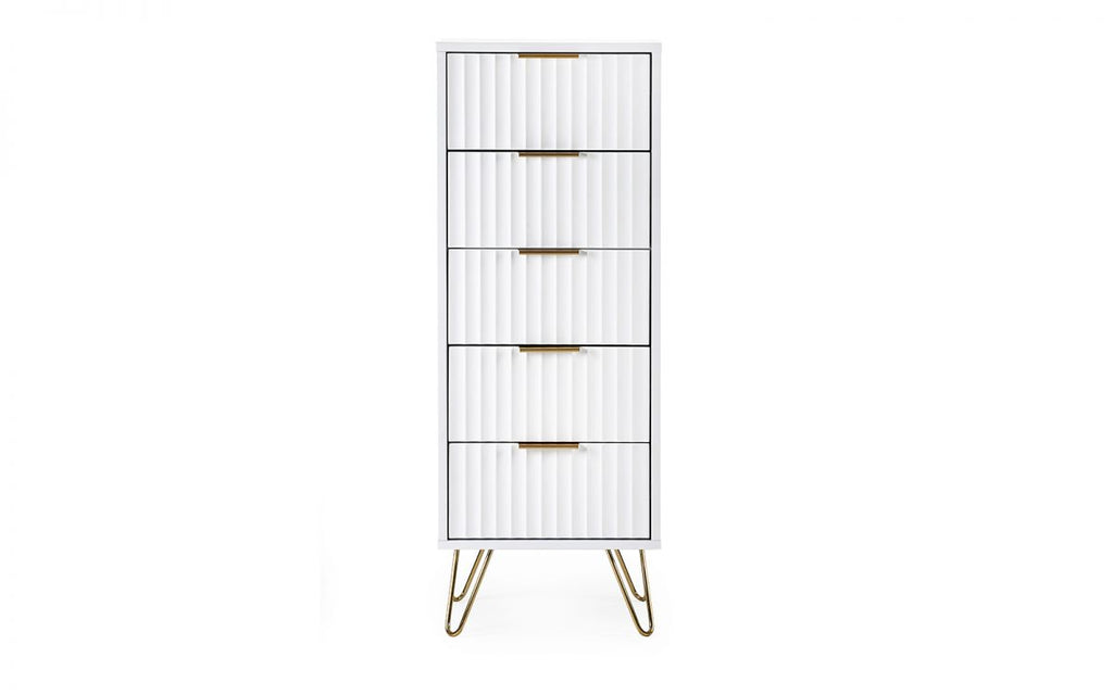 Murano Bedroom Range - In Matt White - Available in: Bedside, 3 Drawer Chest, 5 Drawer Tallboy Chest, 5 Drawer Chest, 6 Drawer Chest & 2 Door-1 Drawer Wardrobe