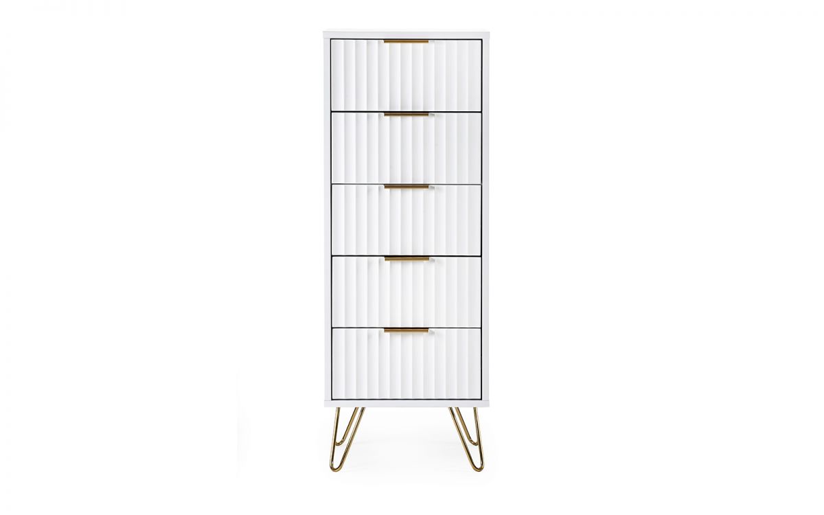 Murano Bedroom Range - In Matt White - Available in: Bedside, 3 Drawer Chest, 5 Drawer Tallboy Chest, 5 Drawer Chest, 6 Drawer Chest & 2 Door-1 Drawer Wardrobe