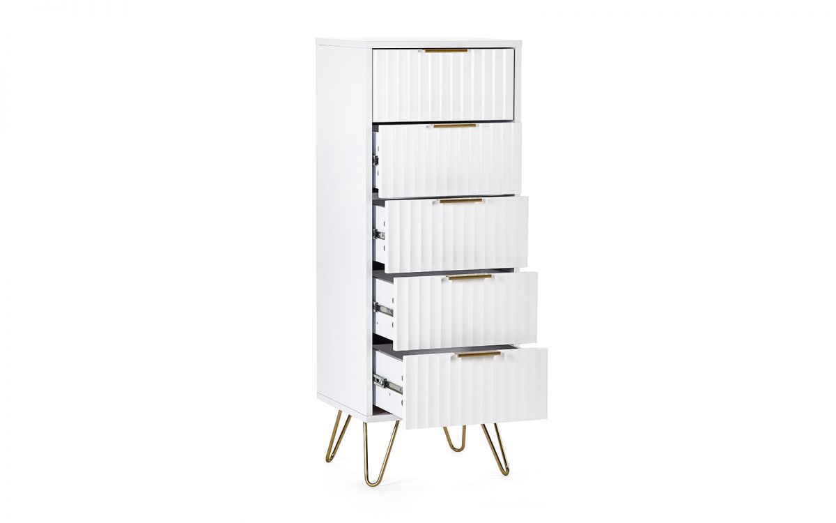 Murano Bedroom Range - In Matt White - Available in: Bedside, 3 Drawer Chest, 5 Drawer Tallboy Chest, 5 Drawer Chest, 6 Drawer Chest & 2 Door-1 Drawer Wardrobe