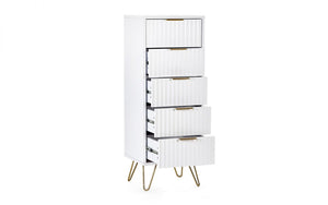 Murano Bedroom Range - In Matt White - Available in: Bedside, 3 Drawer Chest, 5 Drawer Tallboy Chest, 5 Drawer Chest, 6 Drawer Chest & 2 Door-1 Drawer Wardrobe