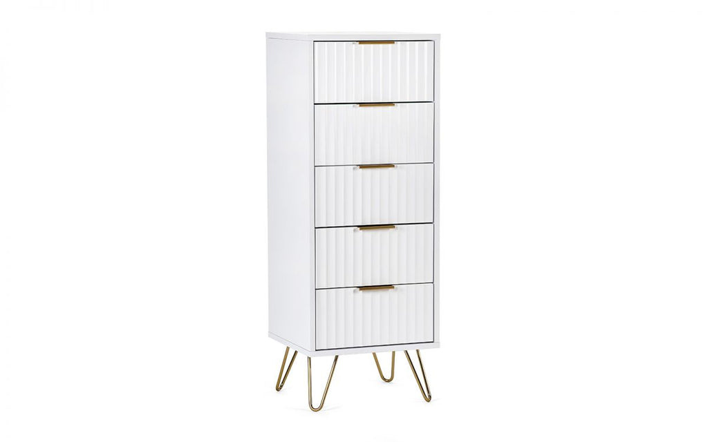 Murano Bedroom Range - In Matt White - Available in: Bedside, 3 Drawer Chest, 5 Drawer Tallboy Chest, 5 Drawer Chest, 6 Drawer Chest & 2 Door-1 Drawer Wardrobe